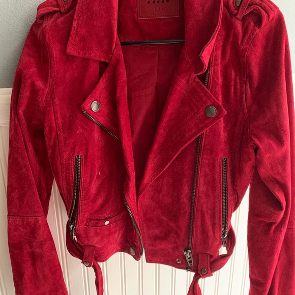 Blank NYC Cardinal Red Leather Suede Moto Jacket - Picture 3 of 4